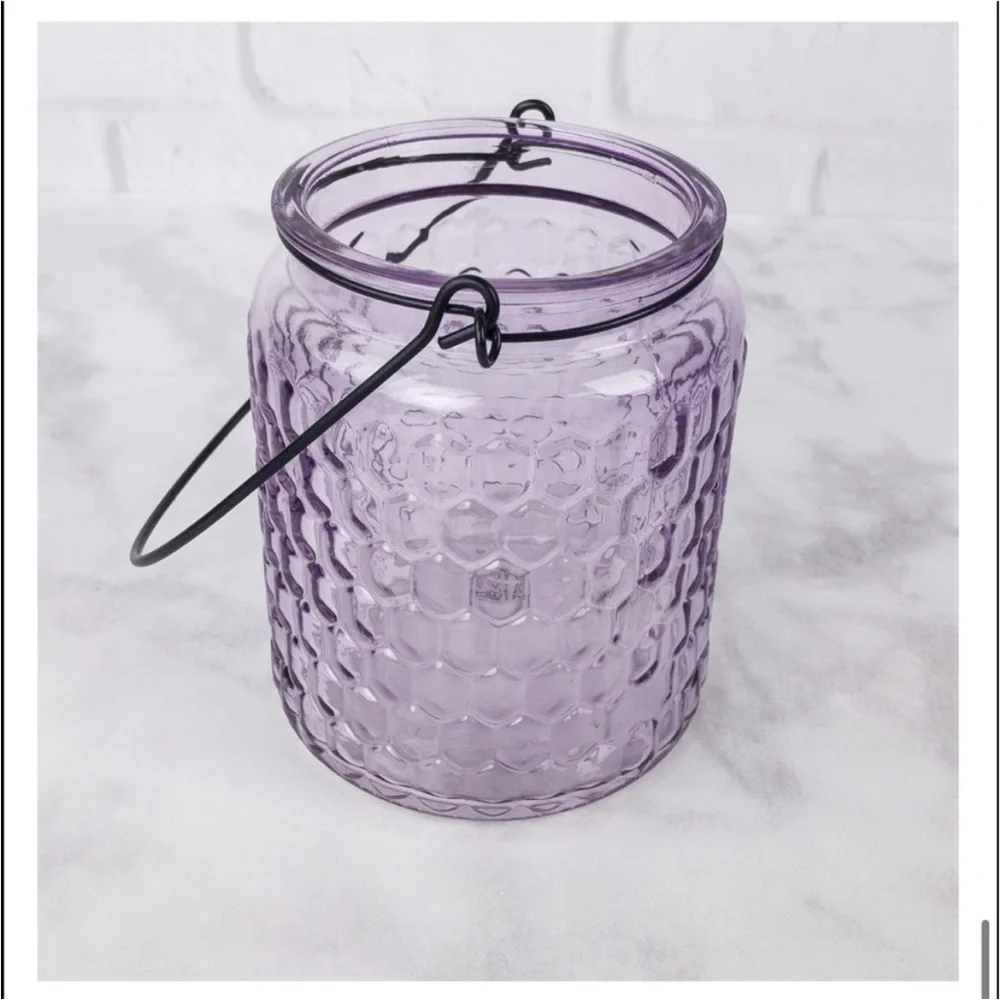 EightMood Alsace Honeycomb Glass Open Lantern Iron Handle Purple Lavender
